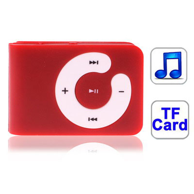 TF (Micro SD) Card Slot MP3 Player with Clip (Red)